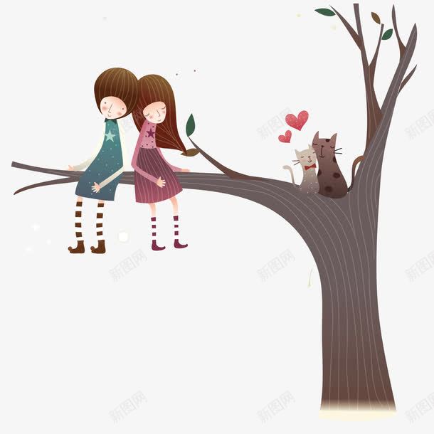 坐在树枝上的卡通情侣png免抠素材_新图网 https://ixintu.com 卡通情侣 情侣 树枝
