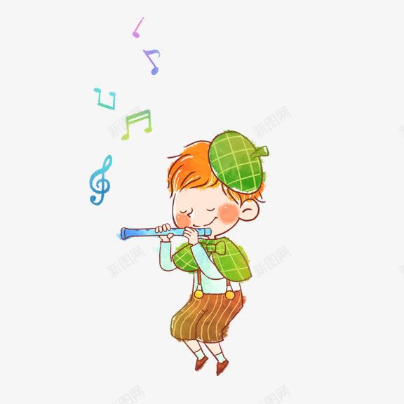 卡通吹笛子小孩png免抠素材_新图网 https://ixintu.com 卡通 吹笛子 小孩