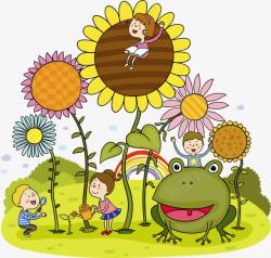 卡通青蛙与向日葵素材