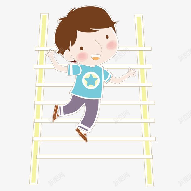 爬梯子的男孩png免抠素材_新图网 https://ixintu.com 卡通 插画 梯子 男孩