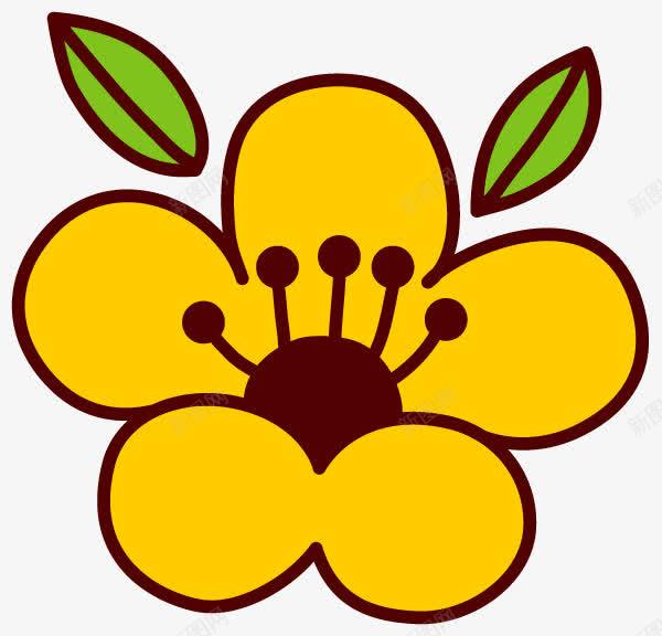 一朵黄色的花png免抠素材_新图网 https://ixintu.com 绿叶 花 花芯 黄色