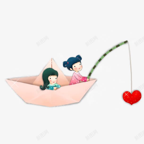 小船上的女孩png免抠素材_新图网 https://ixintu.com PNG图形 PNG装饰 女孩 小船 爱心 纸船 装饰