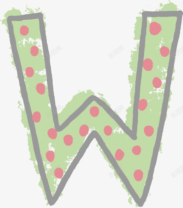 创意字母Wpng免抠素材_新图网 https://ixintu.com 创意字母D 卡通手绘 小红点 红点子 绿色 英语字母