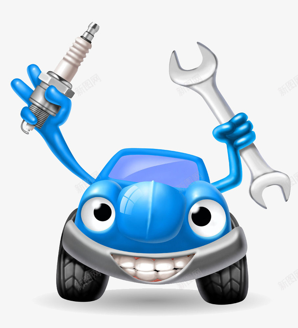 拿着工具的汽车png免抠素材_新图网 https://ixintu.com 创意 卡通 工具 汽车 蓝色