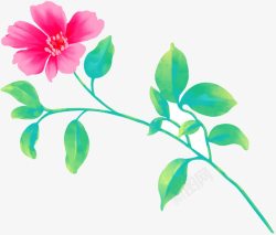 粉色可爱手绘花朵绿叶素材