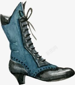 蓝靴子手绘水彩马丁长筒蓝色靴子高清图片