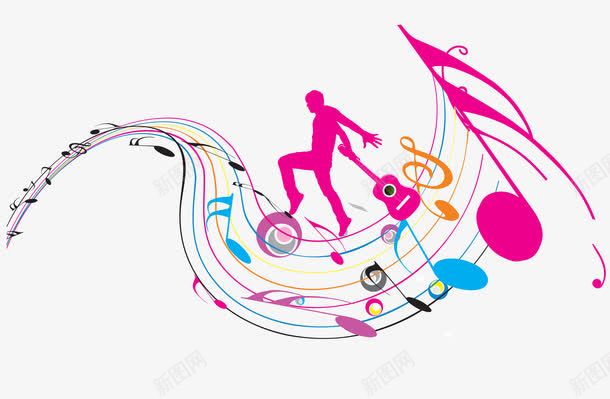 彩色创意行走在音乐符上的人png免抠素材_新图网 https://ixintu.com 彩色创意 矢量图案 行走的人 音乐符上的人