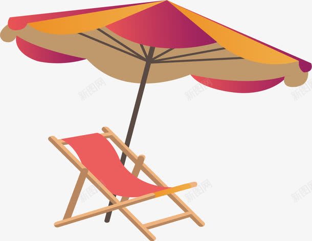 躺椅与太阳伞png免抠素材_新图网 https://ixintu.com 乘凉 太阳伞 躺椅