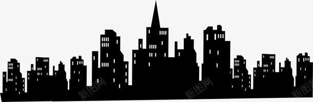 手绘黑色城市建筑物png免抠素材_新图网 https://ixintu.com 城市 建筑物 黑色