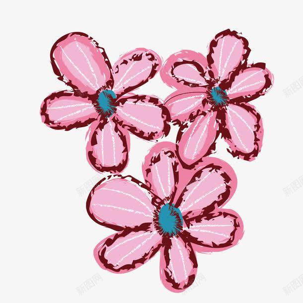 三朵粉色的花png免抠素材_新图网 https://ixintu.com png图形 png装饰 手绘 粉色 花朵 装饰