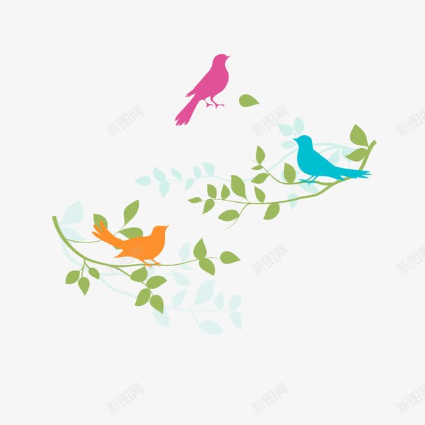 彩色树枝上的鸟png免抠素材_新图网 https://ixintu.com 分支树状 彩色 树枝 鸟