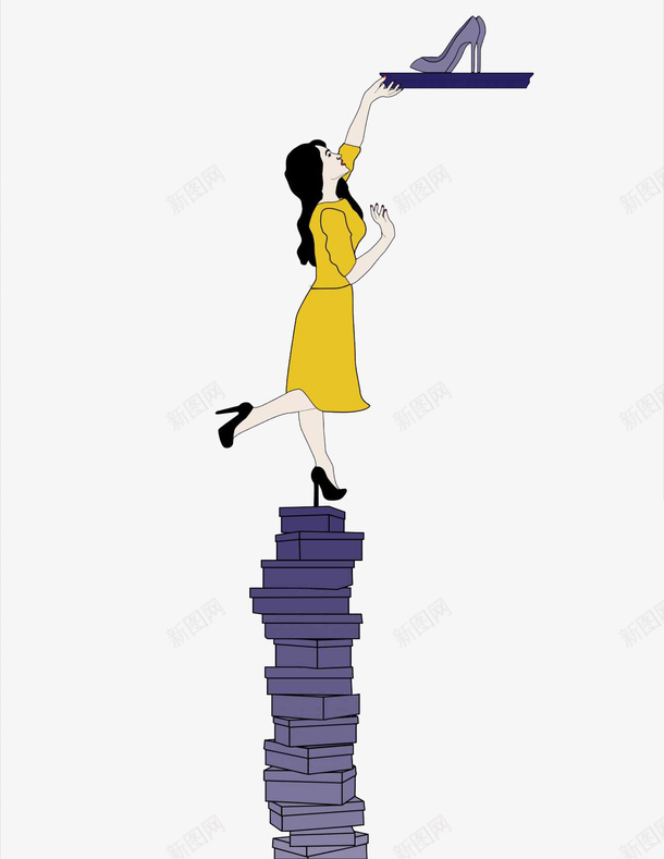 站在鞋盒上的女士psd免抠素材_新图网 https://ixintu.com 蓝紫色 鞋子 高根鞋 黄色