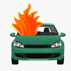 绿色汽车卡通着火矢量图素材