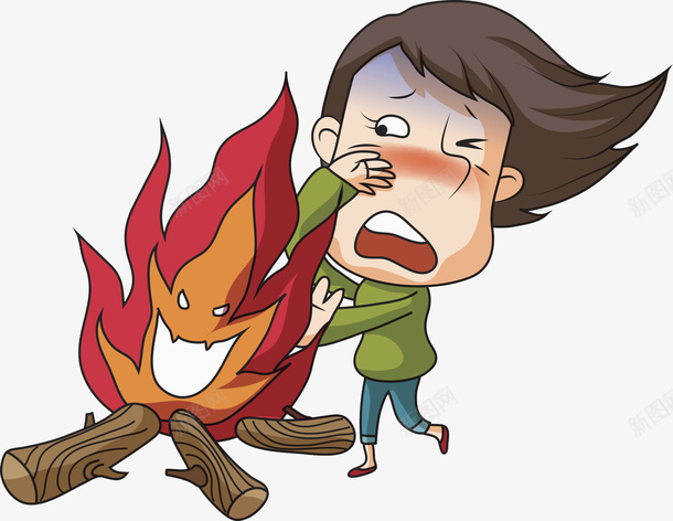 害怕火的女孩png免抠素材_新图网 https://ixintu.com 卡通 女孩 害怕的 惊吓的 手绘 插图 篝火