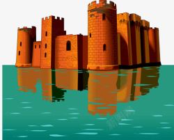 砖色临水的砖色的古老城堡高清图片