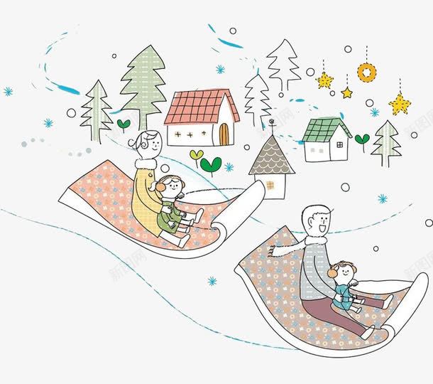 抱着孩子滑雪的父母卡通漫画png免抠素材_新图网 https://ixintu.com 卡通 抱着孩子 滑雪的父母 漫画