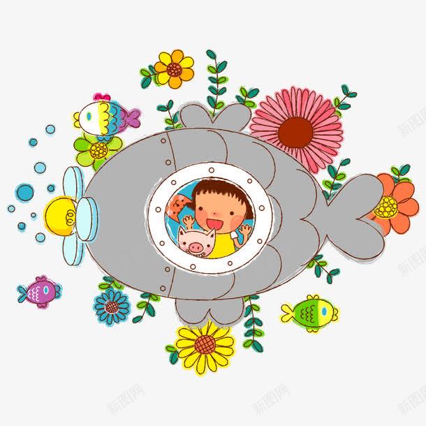 创意飞艇png免抠素材_新图网 https://ixintu.com 人物 卡通人物 女孩 花 花儿 花卉 花朵 飞艇