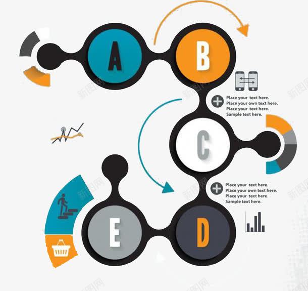 信息流程图png免抠素材_新图网 https://ixintu.com 圆形 字母 清晰 蓝色 黄色