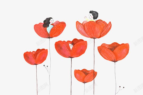 红色的花里坐着两个人png免抠素材_新图网 https://ixintu.com 红色的花 美丽的花 花里有两个人