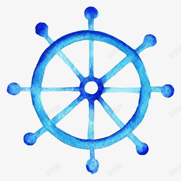 蓝色手绘船舵png免抠素材_新图网 https://ixintu.com 手绘 水彩 素描船舵 船舵 蓝色