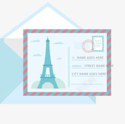 巴黎标志性建筑法国巴黎旅游明信片矢量图海报