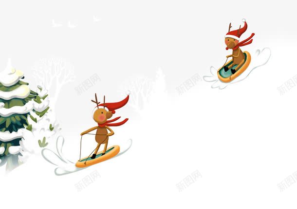 雪坡上滑行的鹿png免抠素材_新图网 https://ixintu.com 冬雪 雪 雪坡 雪橇 鹿