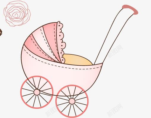 卡通婴儿手推车png免抠素材_新图网 https://ixintu.com 卡通 婴儿车 粉色