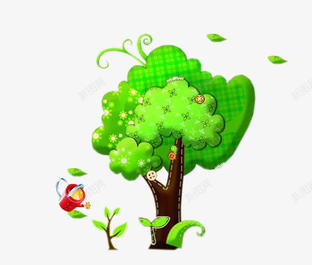 绿色树木植树节插图png免抠素材_新图网 https://ixintu.com 树叶 树木 树苗 植树节 浇树 绿色 绿色树木