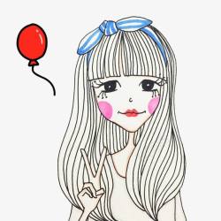 红剪刀手绘女孩高清图片