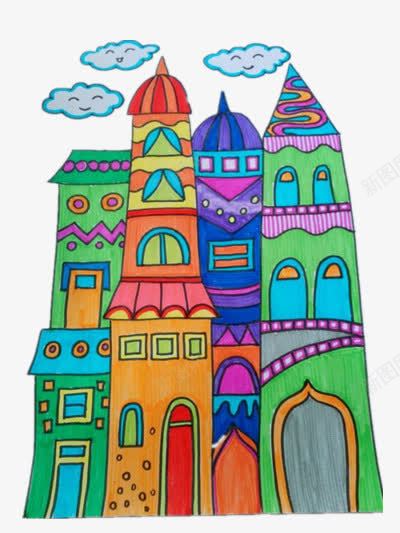 儿童绘画png免抠素材_新图网 https://ixintu.com 儿童 彩色 房屋 插画 绘画 装饰