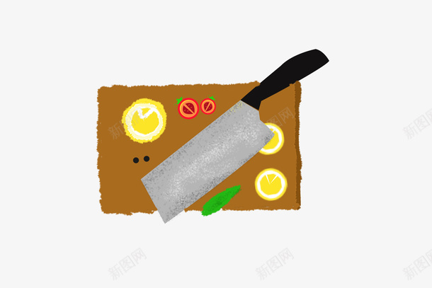 厨具插画风格psd免抠素材_新图网 https://ixintu.com 刀 厨具 砧板 绿叶