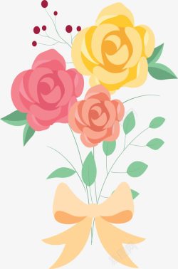 彩色玫瑰婚礼花束矢量图素材