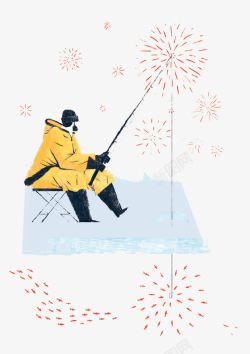 冰上钓鱼男人素材