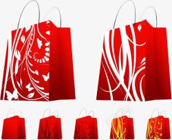 纸皮袋红色白底花纹购物袋高清图片
