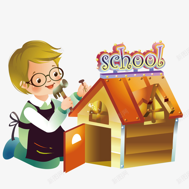 建造学校模型的学生png免抠素材_新图网 https://ixintu.com 学校 学生 建造 模型
