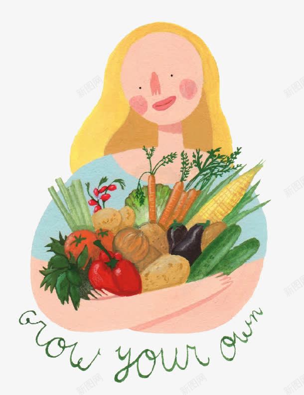 卡通抱着食物png免抠素材_新图网 https://ixintu.com 煮饭 环抱 蔬菜 食物