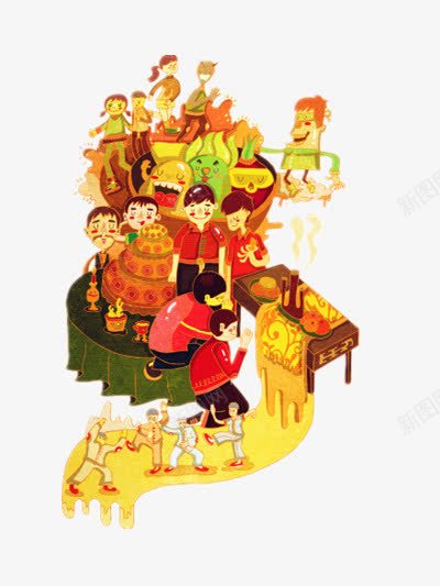 聚餐图png免抠素材_新图网 https://ixintu.com 人物 卡通 金色
