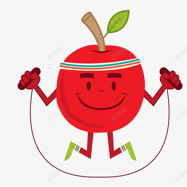红色跳绳的卡通苹果png免抠素材_新图网 https://ixintu.com 卡通苹果 红色 跳绳