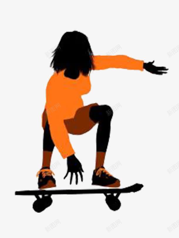 穿橙色衣服玩滑板的女人剪影png免抠素材_新图网 https://ixintu.com 元素 女人 橙色 滑板