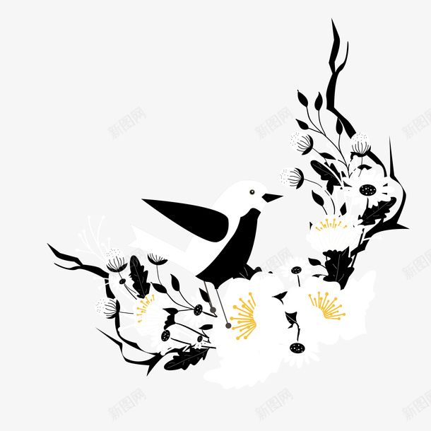 卡通手绘黑白装饰花图矢量图ai免抠素材_新图网 https://ixintu.com 卡通的 手绘的 白色的 白色花朵 花朵 装饰 装饰花朵 黑色的 黑色花朵 矢量图
