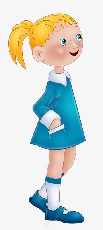 蓝色衣服的女孩png免抠素材_新图网 https://ixintu.com 卡通 女孩 蓝色 马尾辫