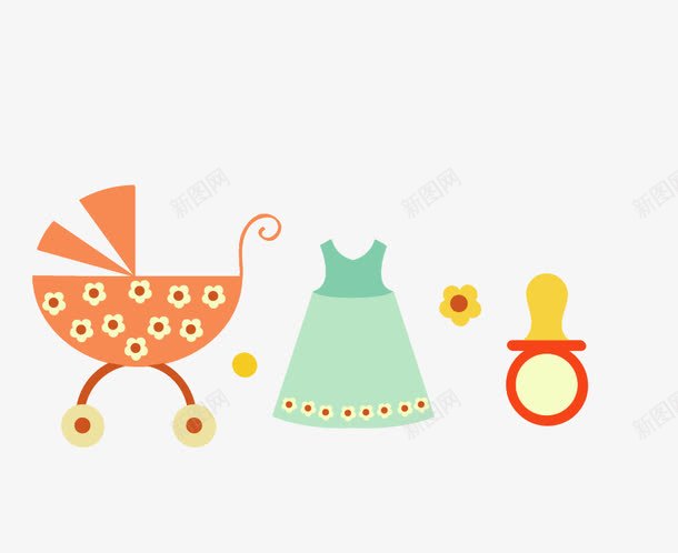 婴儿车png免抠素材_新图网 https://ixintu.com 婴儿车 矢量奶嘴 裙子