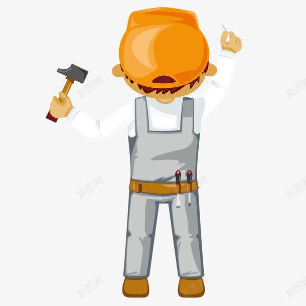 拿锤子的工人png免抠素材_新图网 https://ixintu.com 卡通 工人 锤子