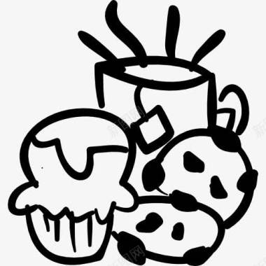 一杯茶和松饼和饼干图标图标