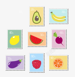 创意蔬菜水果邮票矢量图素材