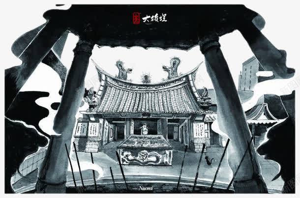 庙宇大门黑白插画png免抠素材_新图网 https://ixintu.com 庙宇大门 装饰图案 黑白