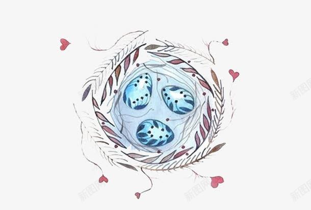 三颗动物蛋png免抠素材_新图网 https://ixintu.com 花纹 蓝色 蛋 鸟巢