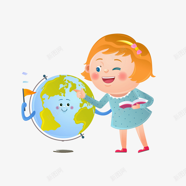 小孩指地球仪png免抠素材_新图网 https://ixintu.com 世界 书本 圆形 地球 地理 学习 小女孩 小旗子 球