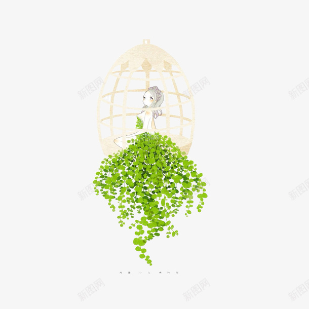 插画植物人物png免抠素材_新图网 https://ixintu.com 叶子 女性 植物 绿色