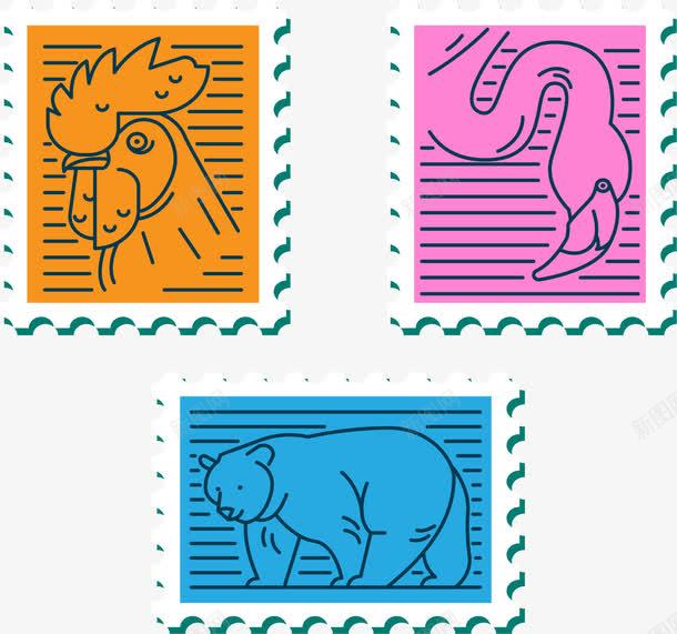 三张彩色动物邮票png免抠素材_新图网 https://ixintu.com 公鸡邮票 动物邮票 北极熊邮票 彩色邮票